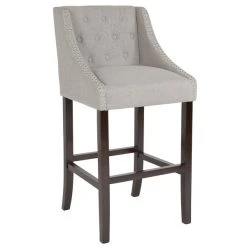 New 🤩 Flash Furniture CH-182020-T-30-LTGY-F-GG Carmel Series Light Gray Tufted Fabric Bar Stool With Walnut Frame And Nail Trim Accent 🥰