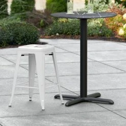 Flash Sale 👏 LT&S Alloy Series Lancaster Table & Seating Alloy Series White Stackable Metal Indoor / Outdoor Industrial Cafe Counter Height Stool With Drain Hole Seat 🎁