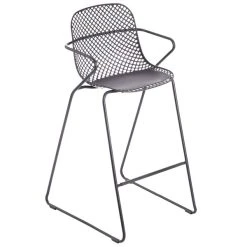 Outlet 👍 Grosfillex US139713 Ramatuelle '73 Gris Pavement Stackable Indoor / Outdoor Barstool - 2/Pack ⭐