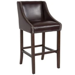 Budget 🌟 Flash Furniture CH-182020-30-BN-GG Carmel Series Brown Leather Bar Stool With Walnut Frame And Nail Trim Accent 👏