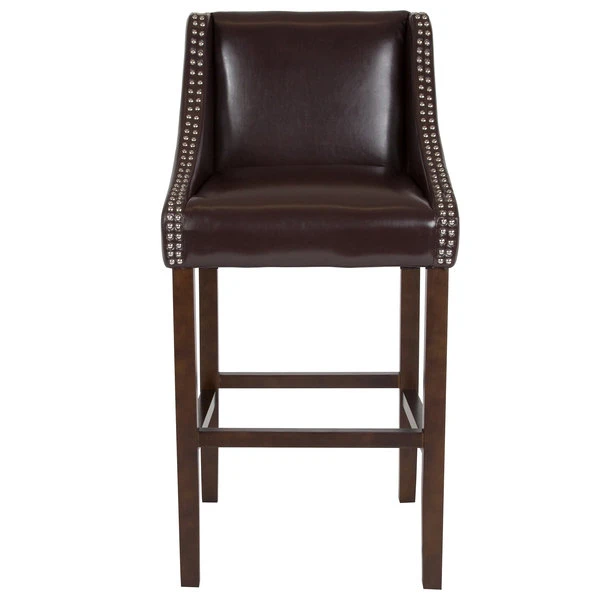 Budget 🌟 Flash Furniture CH-182020-30-BN-GG Carmel Series Brown Leather Bar Stool With Walnut Frame And Nail Trim Accent 👏 - Image 3