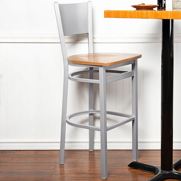 Budget 🤩 BFM Seating 2140BNTW-SM Axel Silver Mist Steel Bar Height Chair With Natural Wood Seat 💯
