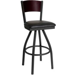 Buy ❤️ BFM Seating 2150SBLV-MHSB Dale Sand Black Metal Swivel Bar Height Chair With Mahogany Finish Wooden Back And 2" Black Vinyl Seat 🎁