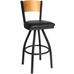 Cheapest ❤️ BFM Seating 2150SBLV-NTSB Dale Sand Black Metal Swivel Bar Height Chair With Natural Finish Wooden Back And 2" Black Vinyl Seat 🌟
