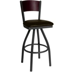 Cheap 👍 BFM Seating 2150SDBV-MHSB Dale Sand Black Metal Swivel Bar Height Chair With Mahogany Finish Wooden Back And 2" Dark Brown Vinyl Seat 💯
