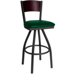 Best Pirce 🎁 BFM Seating 2150SGNV-MHSB Dale Sand Black Metal Swivel Bar Height Chair With Mahogany Finish Wooden Back And 2" Green Vinyl Seat 🛒