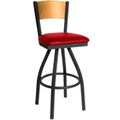 Budget ✨ BFM Seating 2150SRDV-NTSB Dale Sand Black Metal Swivel Bar Height Chair With Natural Finish Wooden Back And 2" Red Vinyl Seat 😉