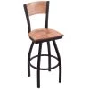 Cheap 💯 Holland Bar Stool Black Steel Logo Laser Engraved Bar Height Swivel Chair With Maple Back And Seat 🌟