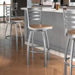 Brand new 🎁 Lancaster Table & Seating Clear Frame Ladder Back Swivel Bar Height Chair With Vintage Wood Seat ✨