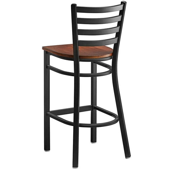 Buy ๐ Lancaster Table & Seating Black Frame Ladder Back Bar Height Chair With Antique Walnut Wood Seat ๐ - Image 3