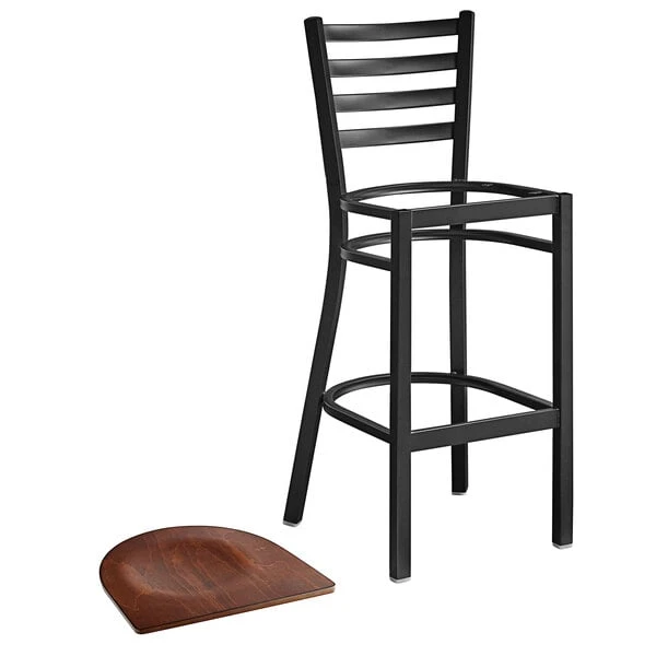 Buy ๐ Lancaster Table & Seating Black Frame Ladder Back Bar Height Chair With Antique Walnut Wood Seat ๐ - Image 4