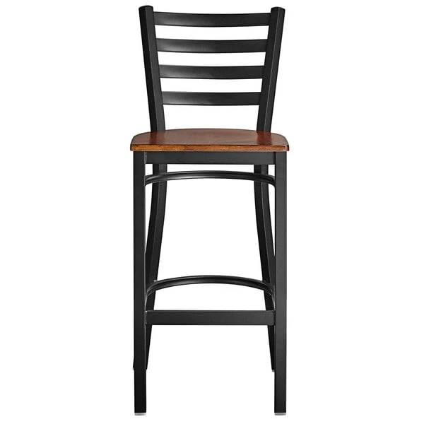Buy ๐ Lancaster Table & Seating Black Frame Ladder Back Bar Height Chair With Antique Walnut Wood Seat ๐ - Image 5