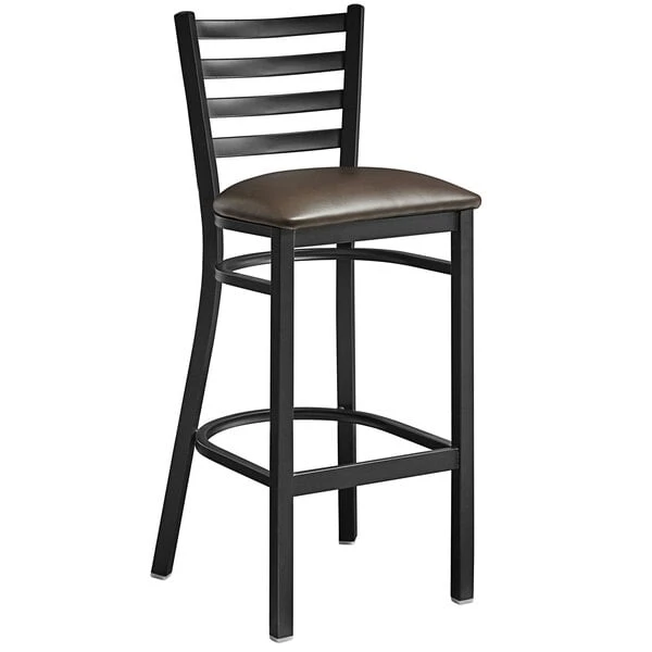 Budget โ Lancaster Table & Seating Black Frame Ladder Back Bar Height Chair With Dark Brown Padded Seat ๐ - Image 2