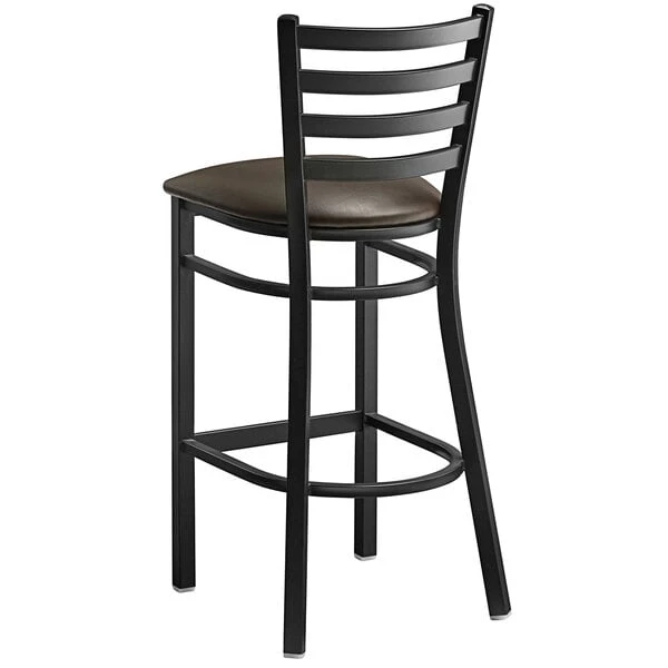 Budget โ Lancaster Table & Seating Black Frame Ladder Back Bar Height Chair With Dark Brown Padded Seat ๐ - Image 3