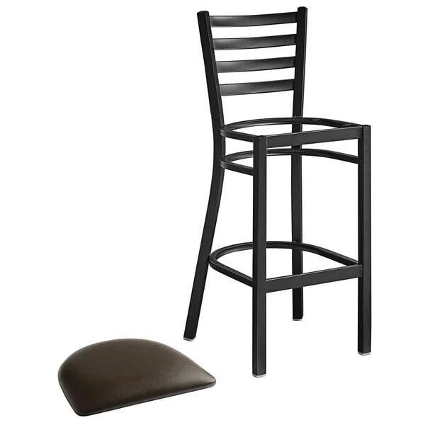 Budget โ Lancaster Table & Seating Black Frame Ladder Back Bar Height Chair With Dark Brown Padded Seat ๐ - Image 4