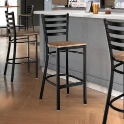 Best Sale 💯 Lancaster Table & Seating Black Ladder Back Bar Height Chair With Vintage Wood Seat 🤩