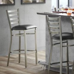 Best Pirce 👍 Lancaster Table & Seating Clear Frame Ladder Back Bar Height Chair With Black Padded Seat ✔️