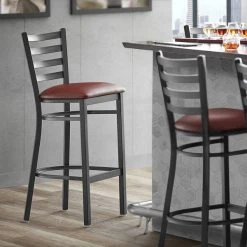 Buy 🤩 Lancaster Table & Seating Black Frame Ladder Back Bar Height Chair With Burgundy Padded Seat ⌛