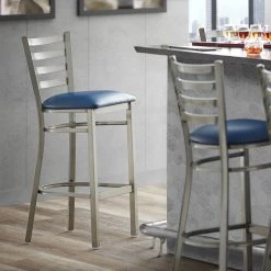 Coupon ⭐ Lancaster Table & Seating Clear Frame Ladder Back Bar Height Chair With Navy Blue Padded Seat 😉