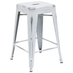 Best Sale 🎉 Flash Furniture ET-BT3503-24-WH-GG Distressed White Stackable Metal Counter Height Stool With Drain Hole Seat 🌟
