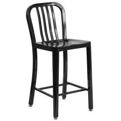 Best Pirce 🥰 Flash Furniture CH-61200-24-BK-GG 24" Black Metal Indoor / Outdoor Counter Height Stool With Vertical Slat Back 🤩