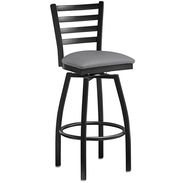 Buy ๐ Lancaster Table & Seating Black Ladder Back Swivel Bar Height Chair With Dark Gray Padded Seat ๐ - Image 2