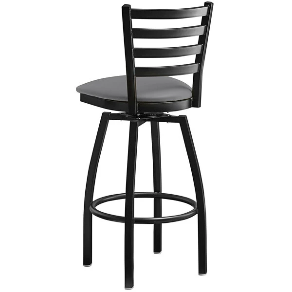 Buy ๐ Lancaster Table & Seating Black Ladder Back Swivel Bar Height Chair With Dark Gray Padded Seat ๐ - Image 3