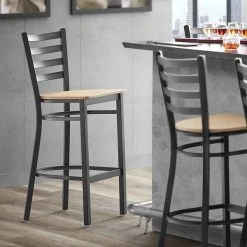 Coupon ๐ Lancaster Table & Seating Black Frame Ladder Back Bar Height Chair With Natural Wood Seat ๐คฉ