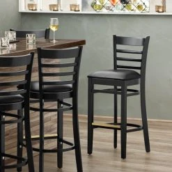 Coupon ✨ Lancaster Table & Seating Black Ladder Back Bar Height Chair With Black Padded Seat 🔥
