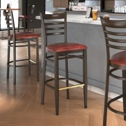 Coupon 🎉 LT&S Spartan Series Lancaster Table & Seating Spartan Series Bar Height Metal Ladder Back Chair With Walnut Wood Grain Finish And Burgundy Vinyl Seat ⭐