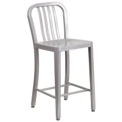 Cheap 🥰 Flash Furniture CH-61200-24-SIL-GG 24" Silver Metal Indoor / Outdoor Counter Height Stool With Vertical Slat Back ⭐