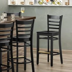 Best reviews of ✔️ Lancaster Table & Seating Black Wood Frame Ladder Back Bar Height Chair With Black Wood Seat 🎁