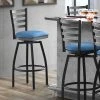 Best deal 👍 Lancaster Table & Seating Black Ladder Back Swivel Bar Height Chair With Blue Padded Seat ⌛