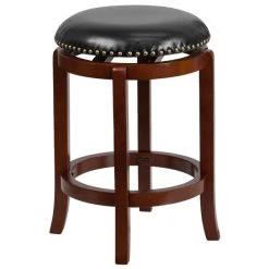 Best Sale 🔔 Flash Furniture TA-68924-LC-CTR-GG Light Cherry Counter Height Stool With Black Leather Swivel Seat 🔥
