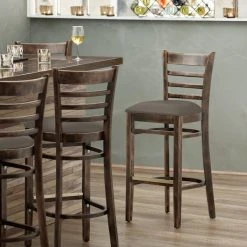 Cheapest 🎁 Lancaster Table & Seating Vintage Finish Wooden Ladder Back Bar Height Chair With Taupe Padded Seat 😍