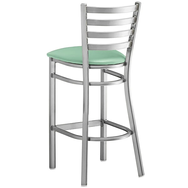Coupon ✨ Lancaster Table & Seating Clear 🧥 Coat Ladder Back Bar Height Chair With Seafoam Padded Seat 🤩 - Image 3