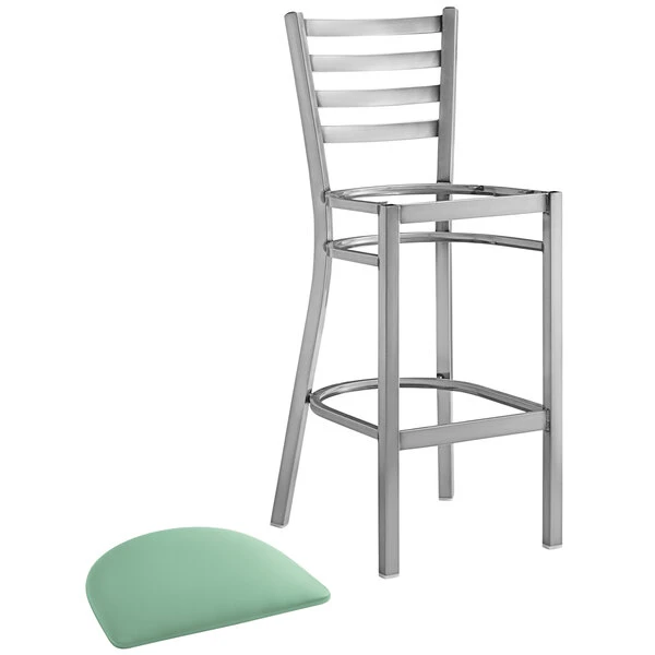 Coupon ✨ Lancaster Table & Seating Clear 🧥 Coat Ladder Back Bar Height Chair With Seafoam Padded Seat 🤩 - Image 4