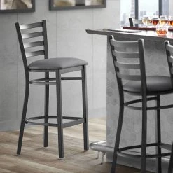 Coupon 🛒 Lancaster Table & Seating Black Ladder Back Bar Height Chair With Dark Gray Padded Seat 😍