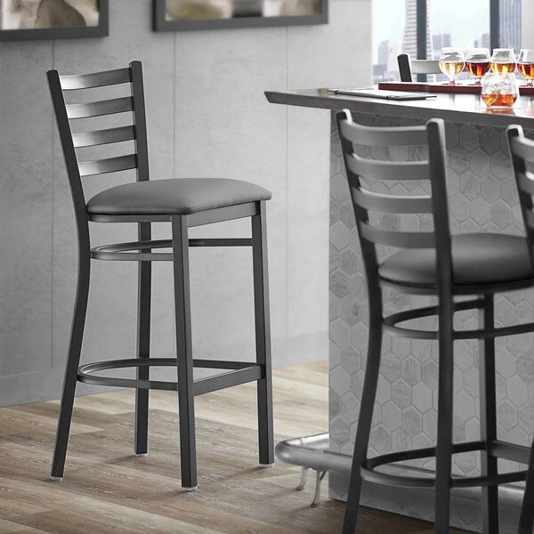 Coupon 🛒 Lancaster Table & Seating Black Ladder Back Bar Height Chair With Dark Gray Padded Seat 😍