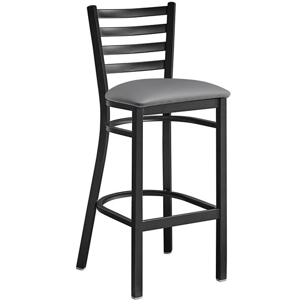 Coupon 🛒 Lancaster Table & Seating Black Ladder Back Bar Height Chair With Dark Gray Padded Seat 😍 - Image 2