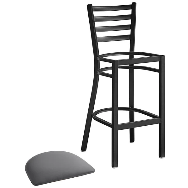 Coupon 🛒 Lancaster Table & Seating Black Ladder Back Bar Height Chair With Dark Gray Padded Seat 😍 - Image 4