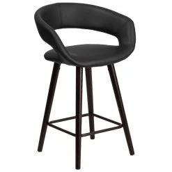 Best Sale 🎁 Flash Furniture CH-152561-BK-VY-GG Brynn Series Cappuccino Wood Counter Height Stool With Black Vinyl Seat ⌛