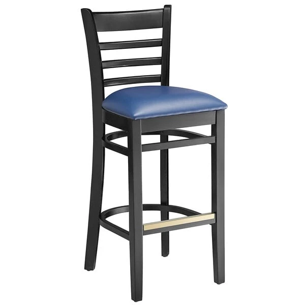 Best Sale ๐ฅ Lancaster Table & Seating Black Ladder Back Bar Height Chair With Navy Padded Seat ๐ - Image 2