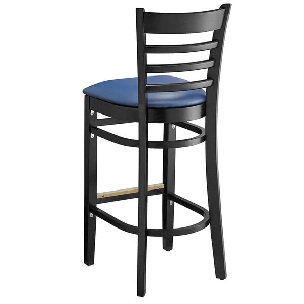 Best Sale ๐ฅ Lancaster Table & Seating Black Ladder Back Bar Height Chair With Navy Padded Seat ๐ - Image 3