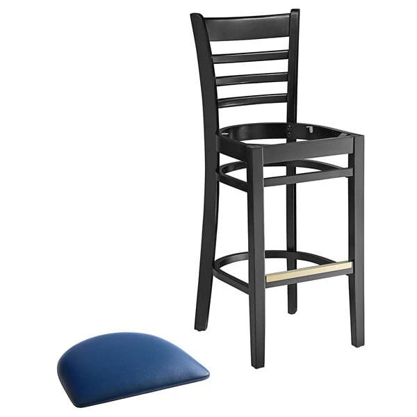 Best Sale ๐ฅ Lancaster Table & Seating Black Ladder Back Bar Height Chair With Navy Padded Seat ๐ - Image 4