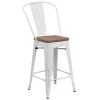 Best deal 🔔 Flash Furniture CH-31320-24GB-WH-WD-GG 24" White Metal Counter Height Stool With Vertical Slat Back And Wood Seat 💯