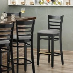 Cheapest 😍 Lancaster Table & Seating Black Finish Wooden Ladder Back Bar Height Chair With Light Gray Padded Seat ⭐