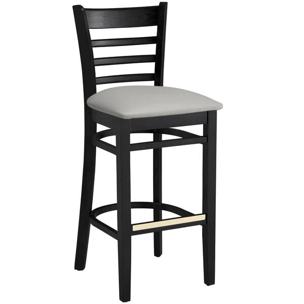 Cheapest 😍 Lancaster Table & Seating Black Finish Wooden Ladder Back Bar Height Chair With Light Gray Padded Seat ⭐ - Image 2