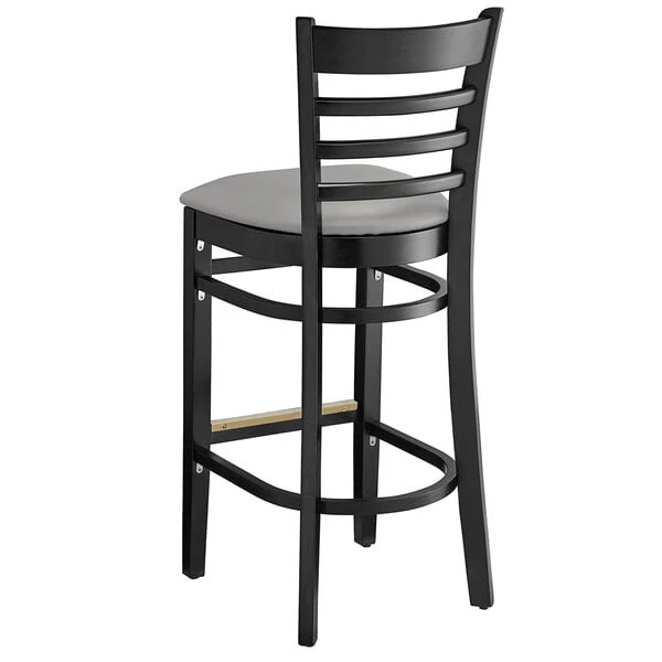 Cheapest 😍 Lancaster Table & Seating Black Finish Wooden Ladder Back Bar Height Chair With Light Gray Padded Seat ⭐ - Image 3