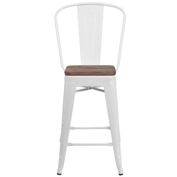 Best deal 🔔 Flash Furniture CH-31320-24GB-WH-WD-GG 24" White Metal Counter Height Stool With Vertical Slat Back And Wood Seat 💯 - Image 2